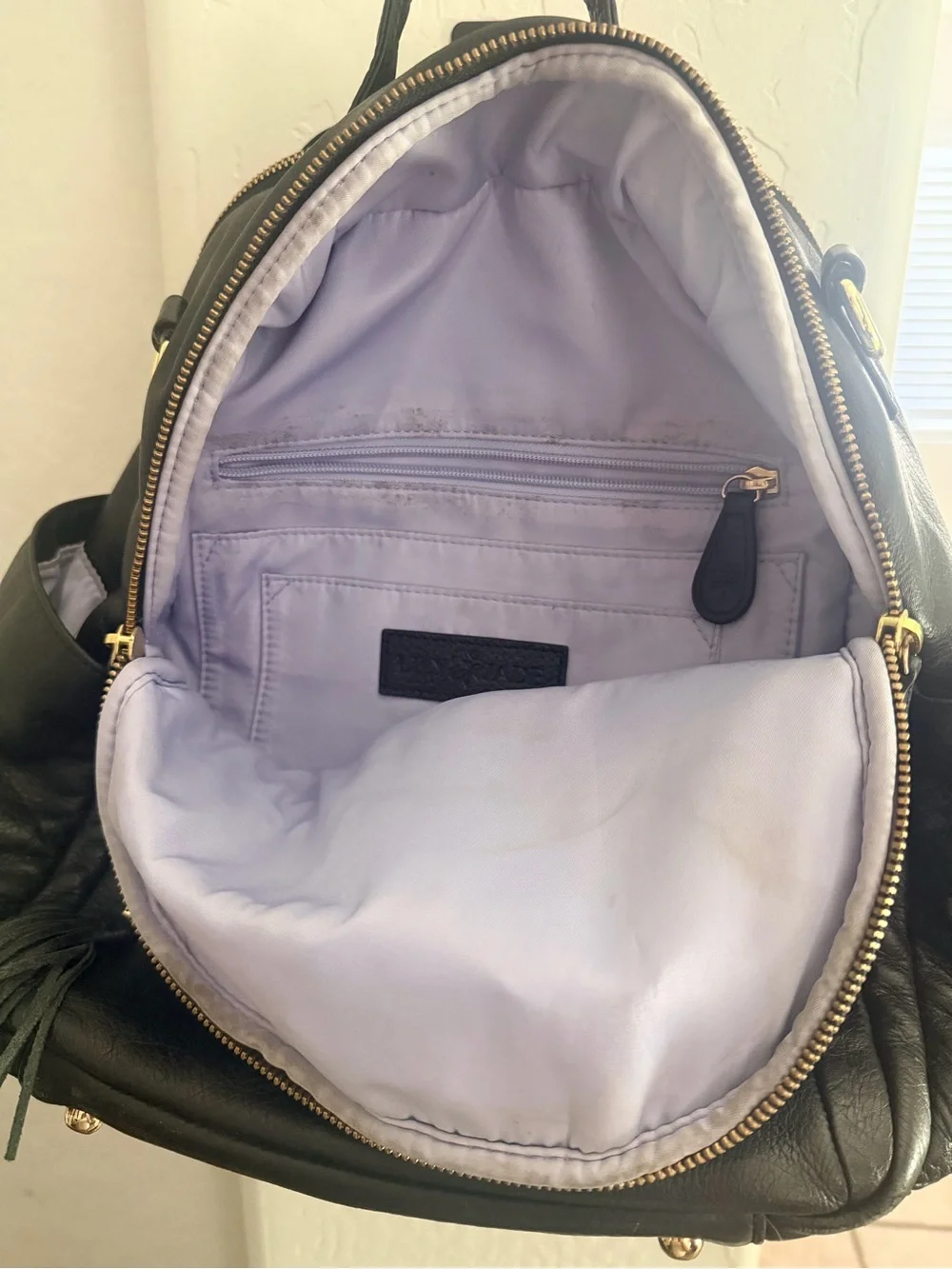 Lily Jade Black Leather Backpack with Tassel Accent